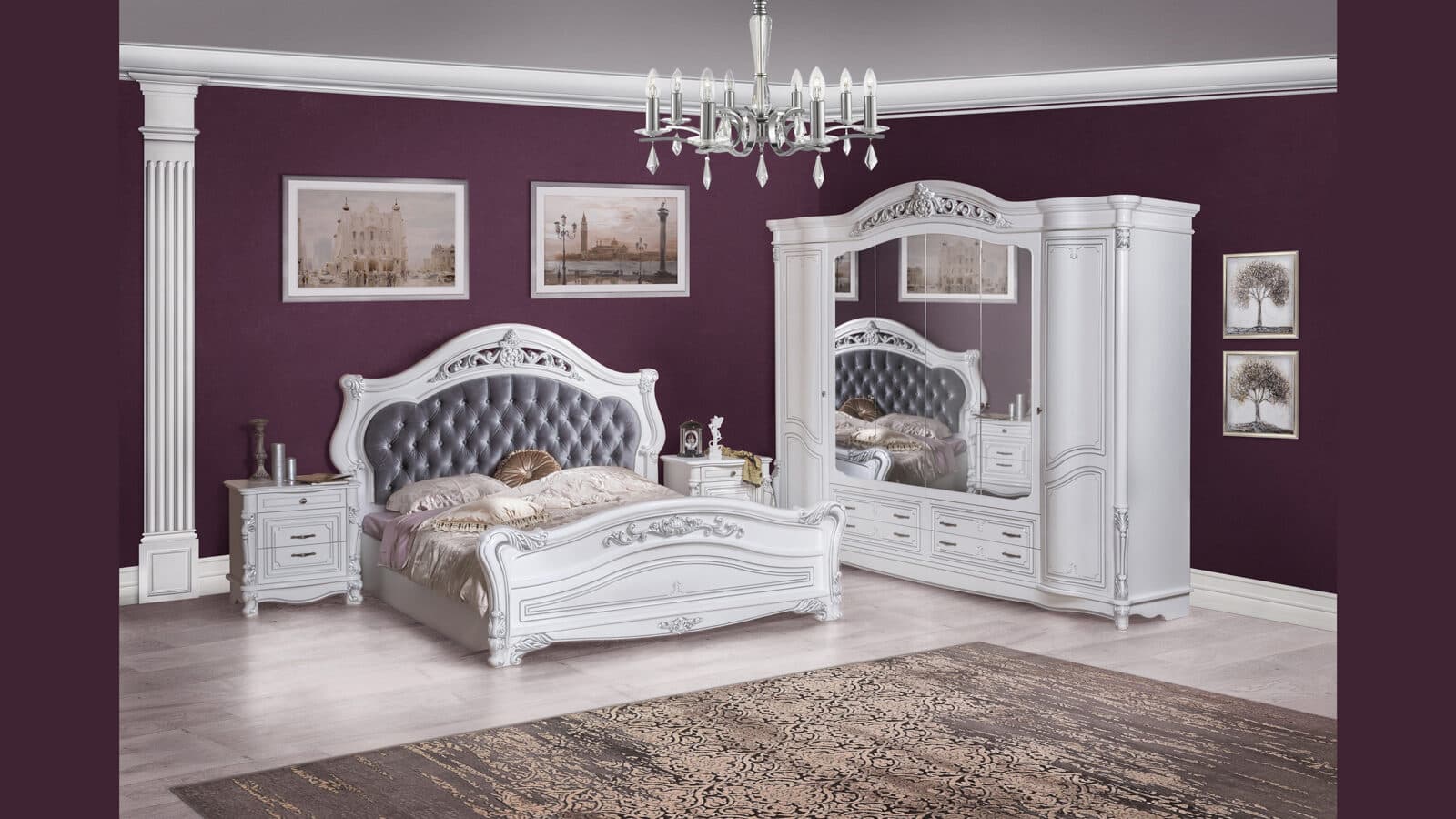 Спальная мебель "Касандра" белая серебро от мебельной фабрики СКФМ