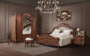 Bedroom furniture "Kasandra" from the manufacturer SKFM - smooth lines, dark wood and gilded decor elements