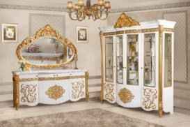 Гостиная "Маркиза" от производителя - фабрики мебели СКФМ в Москве. Комод, зеркало и сервант в классическом стиле. Оптом и в розницу со склада.