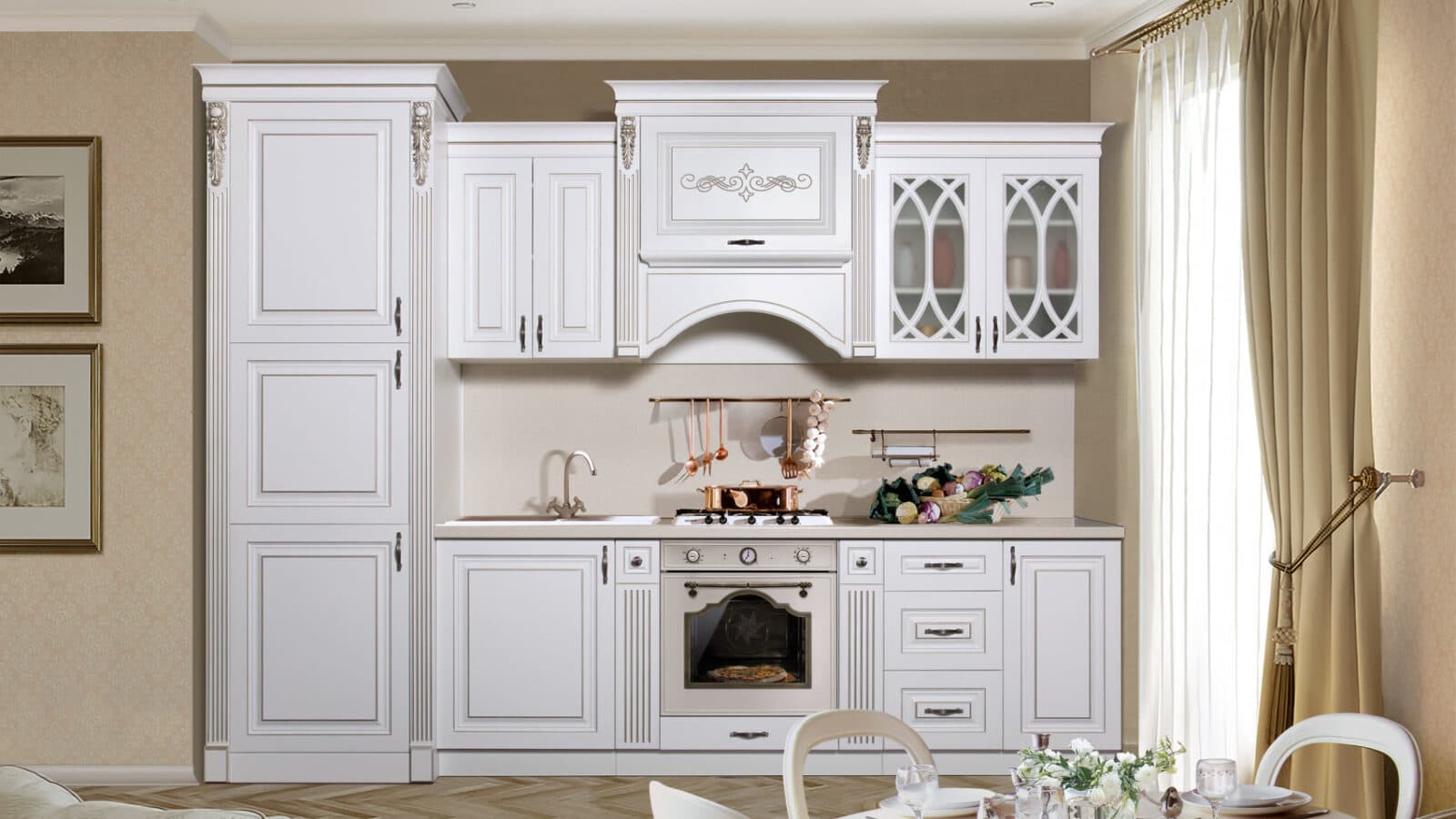 Kitchen Adelina 3.1 white patina champagne from the furniture factory SKFM
